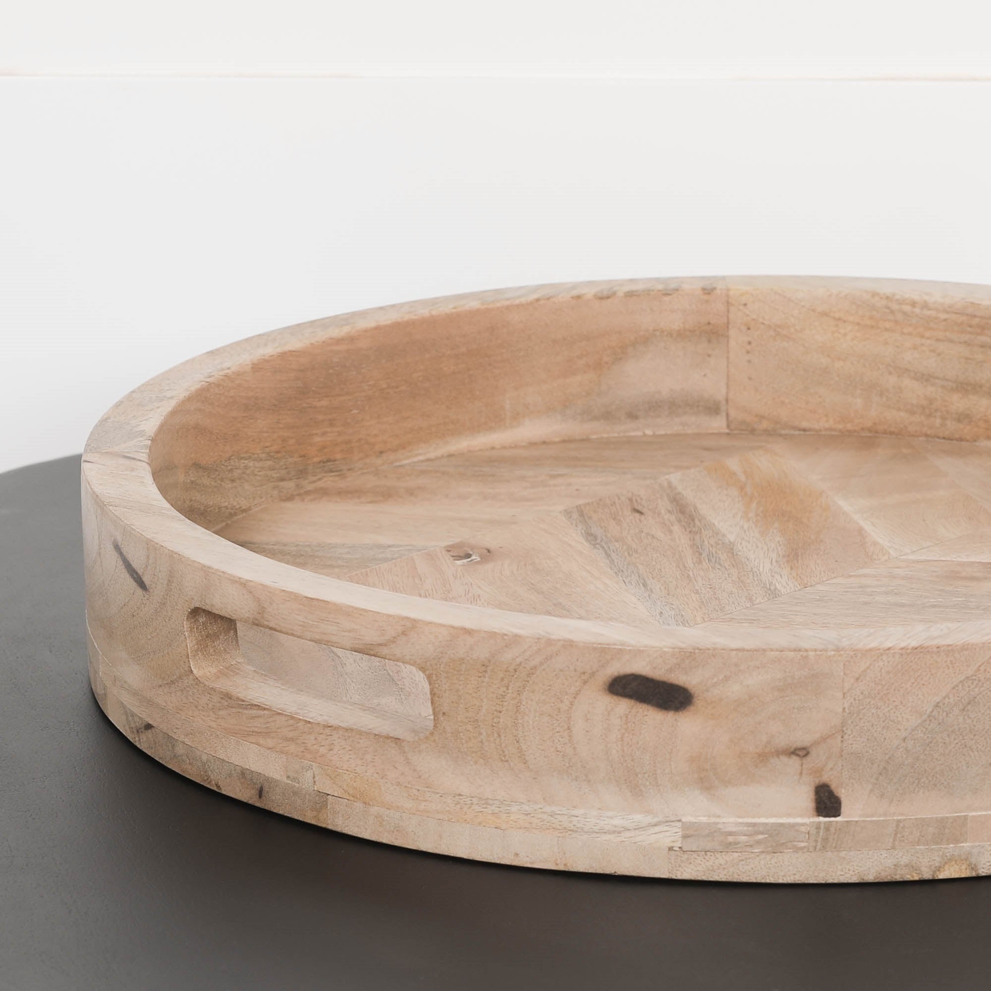 Mango Wood Round Parquet Inlay Decorative Table Tray