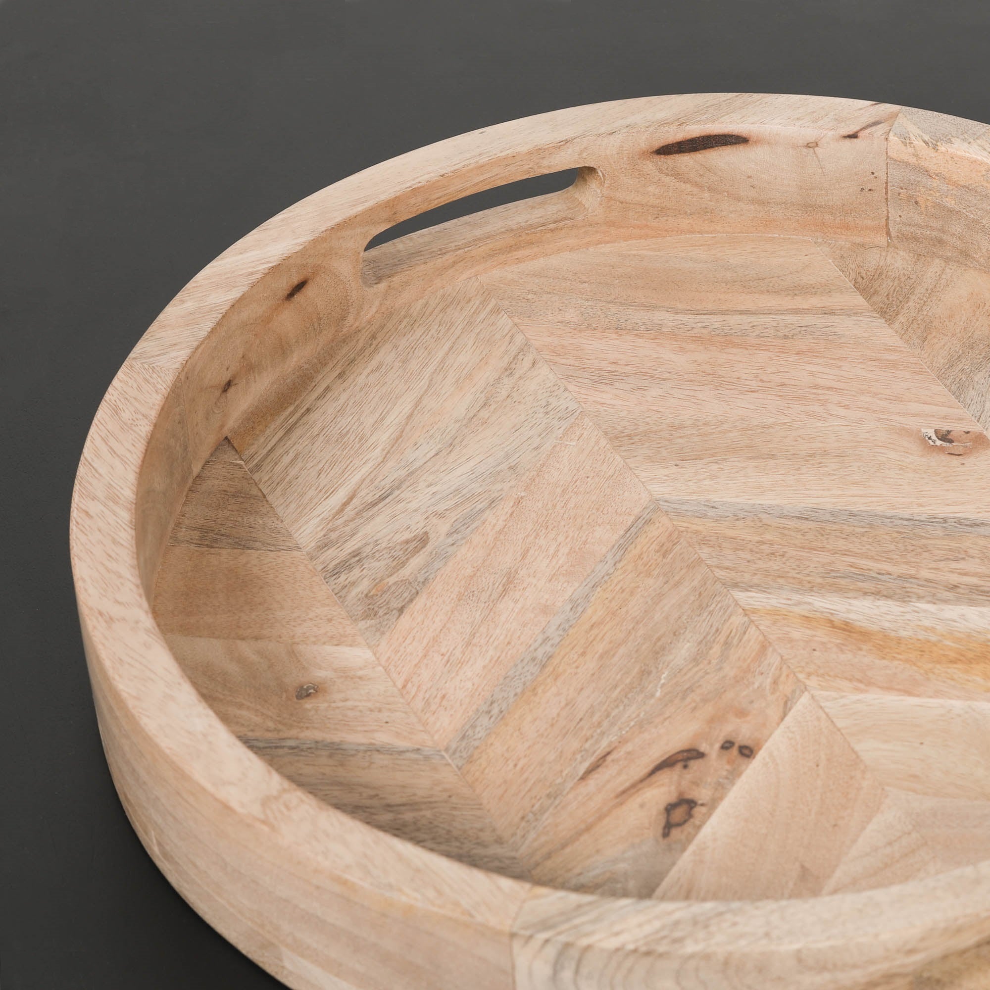 Mango Wood Round Parquet Inlay Decorative Table Tray