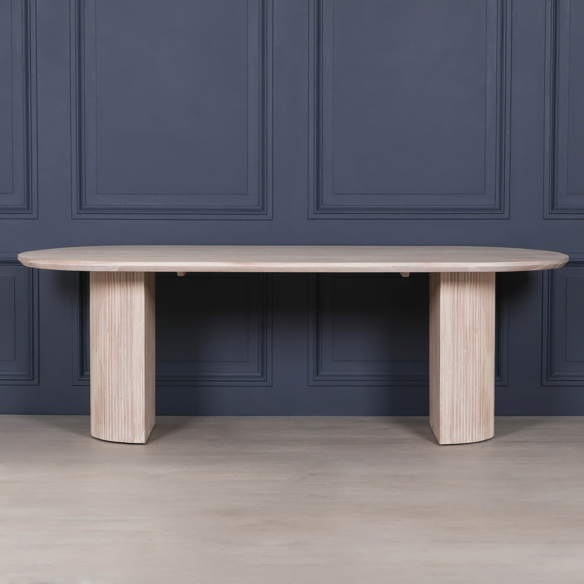 Chelsea Blanche Acacia Fluted Oval 6 Seater Dining Table 230cm