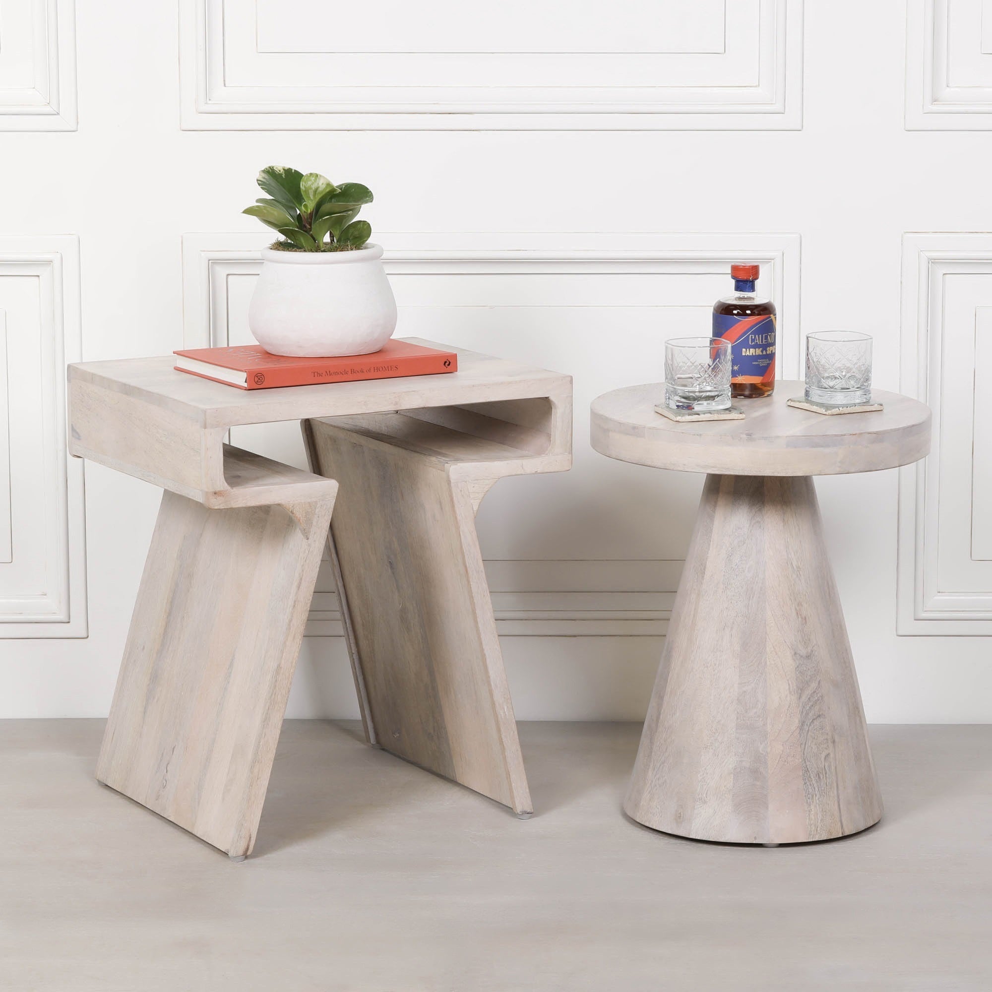 Jigsaw Blanchie Wooden Nesting Side Occasional Table Pair