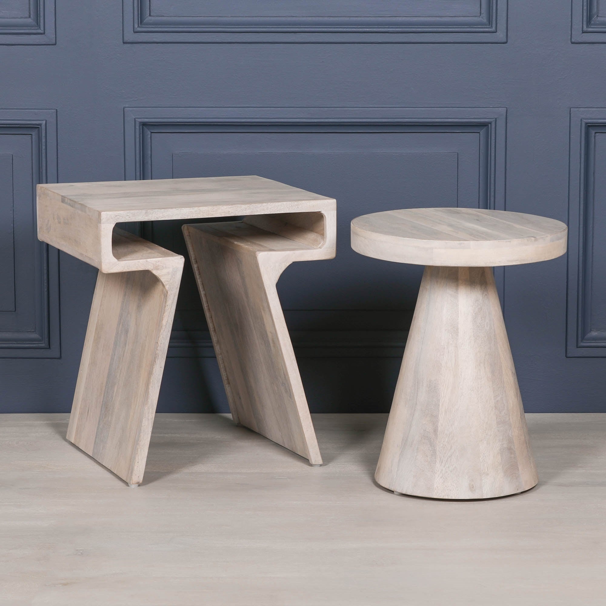 Jigsaw Blanchie Wooden Nesting Side Occasional Table Pair
