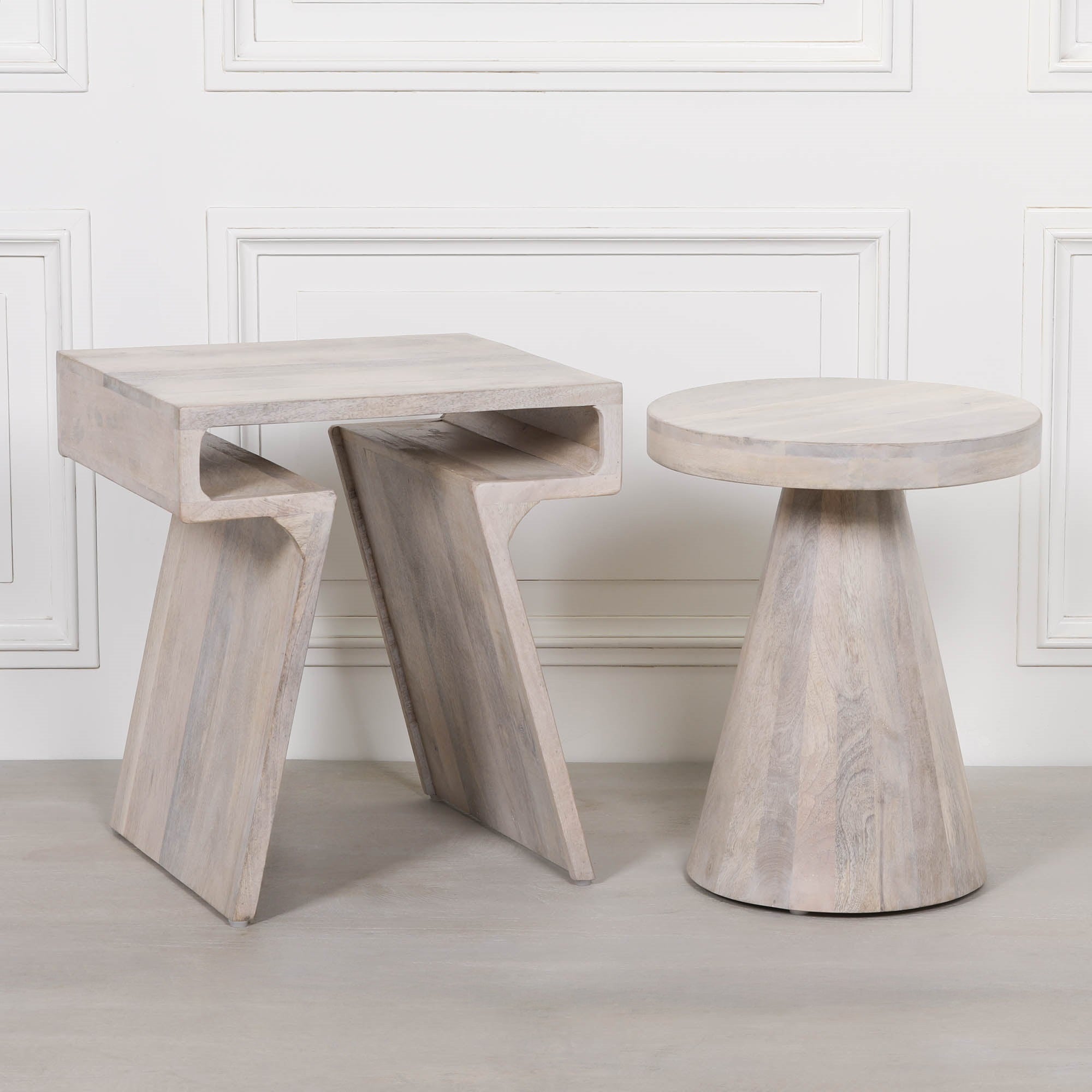 Jigsaw Blanchie Wooden Nesting Side Occasional Table Pair