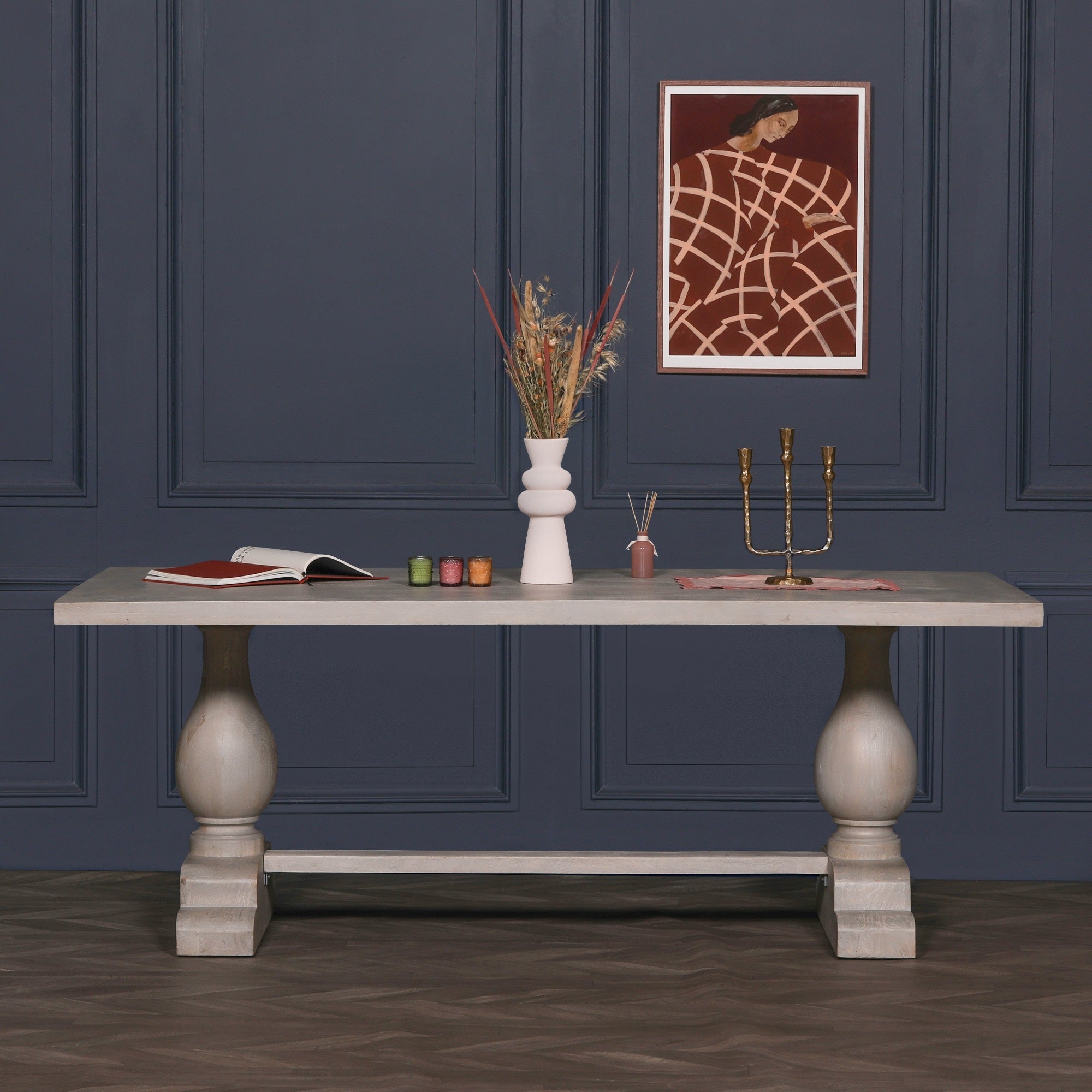 Kendal Blanche Wood Rustic Washed Rectangular Dining Table 210cm