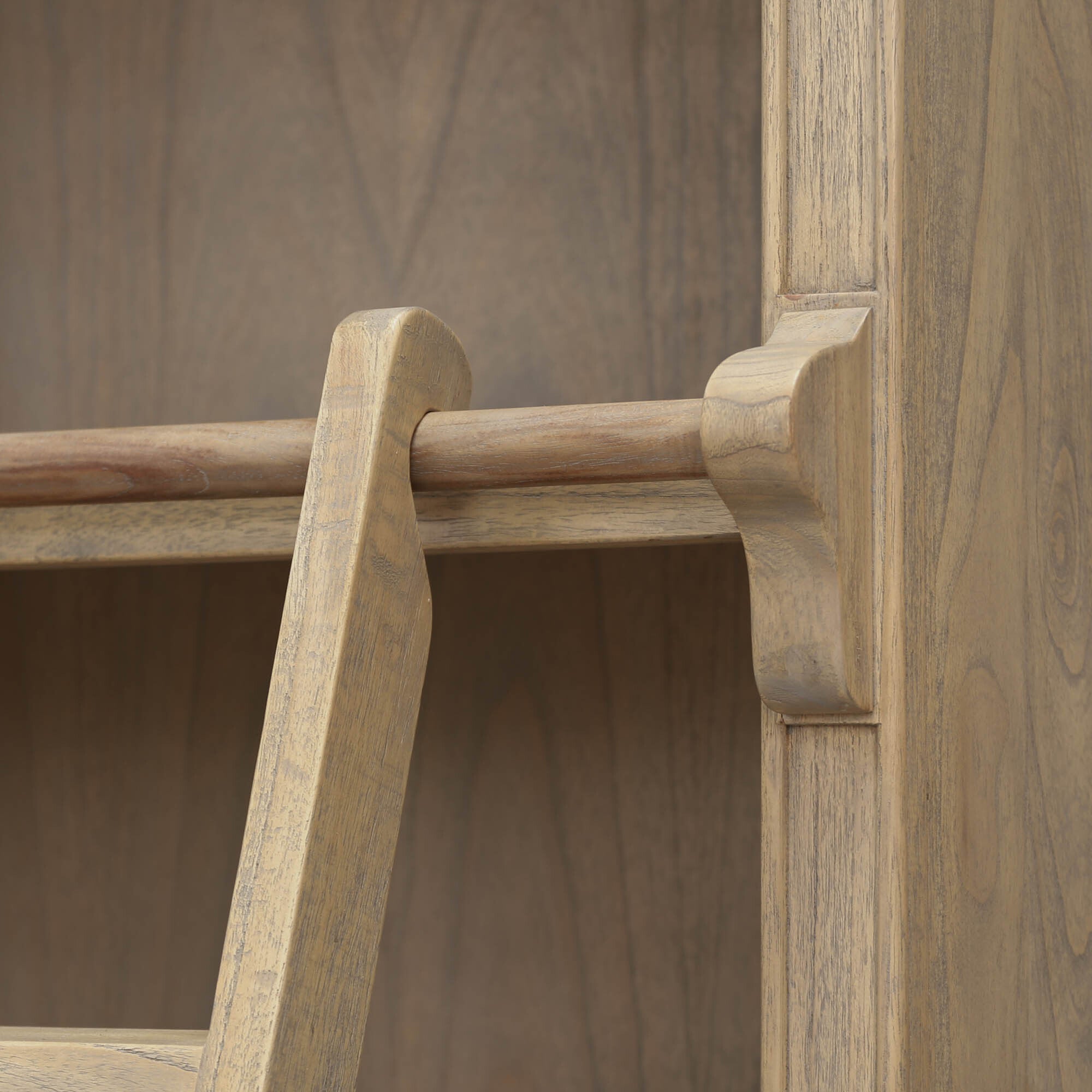Sandringham Large Rustic Wooden Library Bookcase with Ladder 232cm Wide