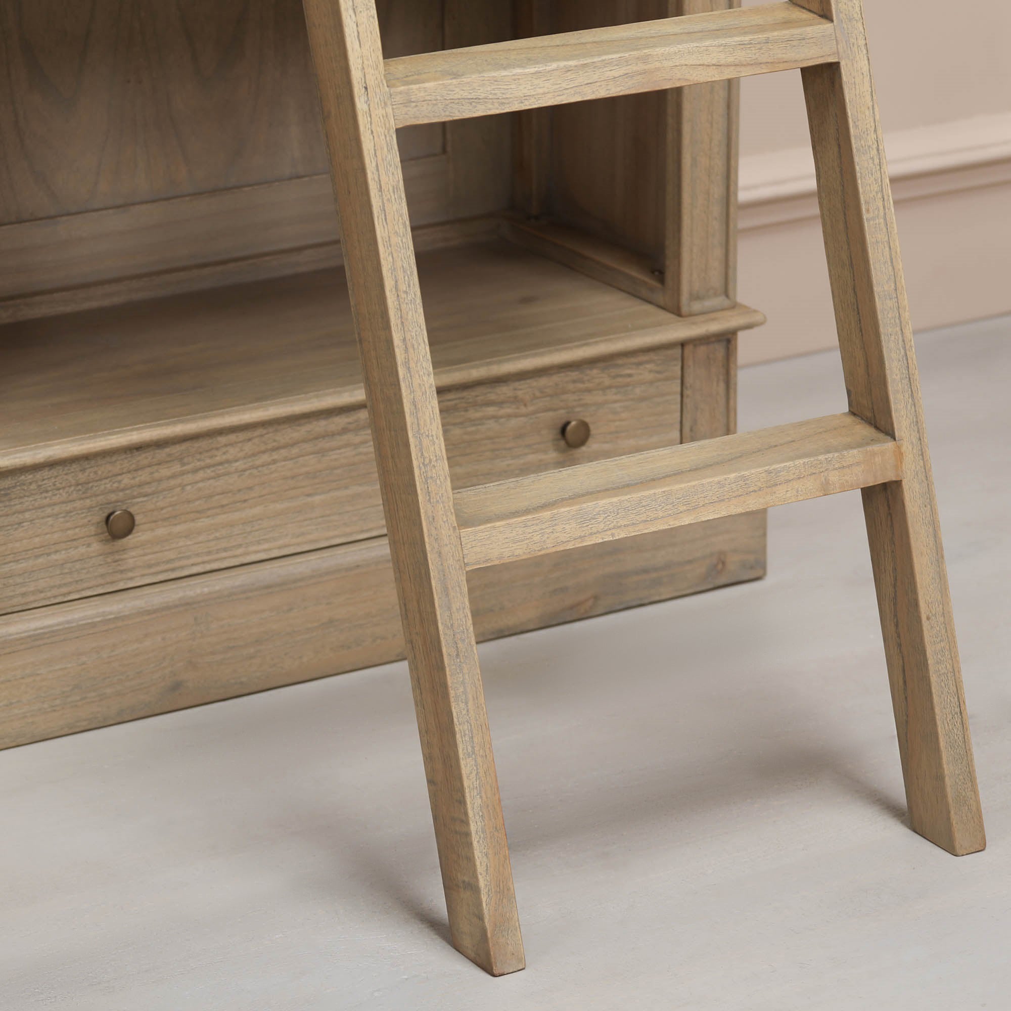 Sandringham Large Rustic Wooden Library Bookcase with Ladder 232cm Wide