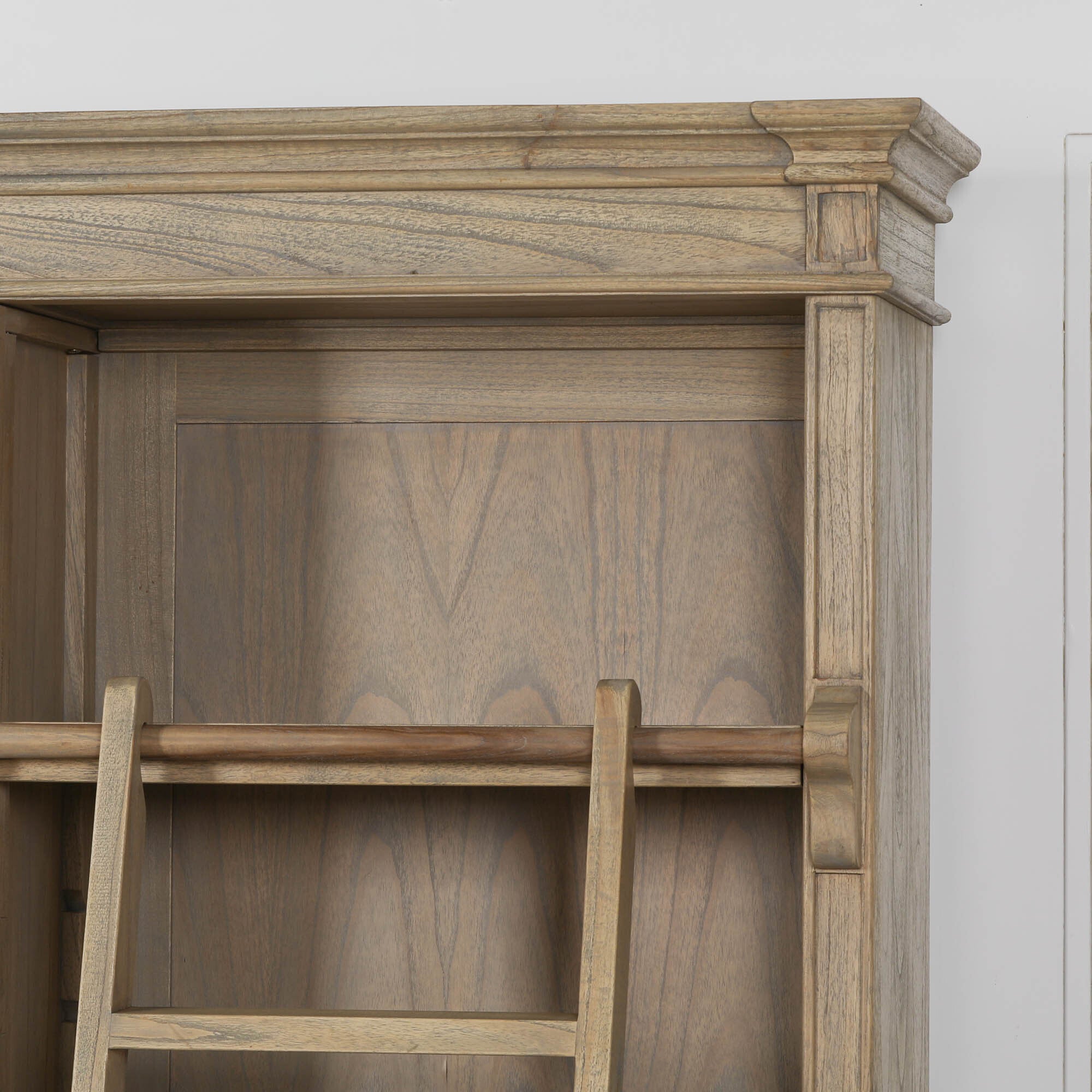 Sandringham Large Rustic Wooden Library Bookcase with Ladder 232cm Wide