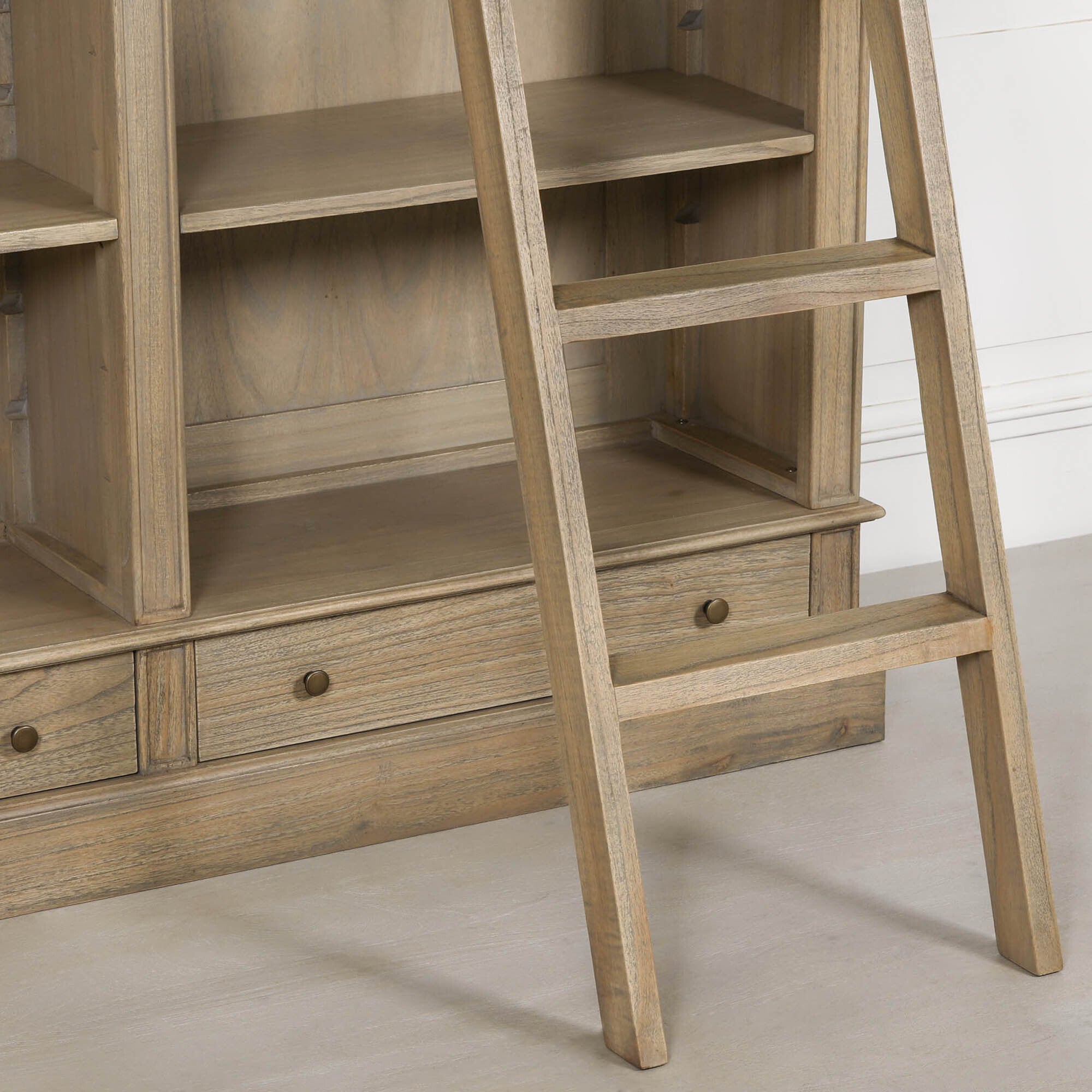 Sandringham Large Rustic Wooden Library Bookcase with Ladder 232cm Wide