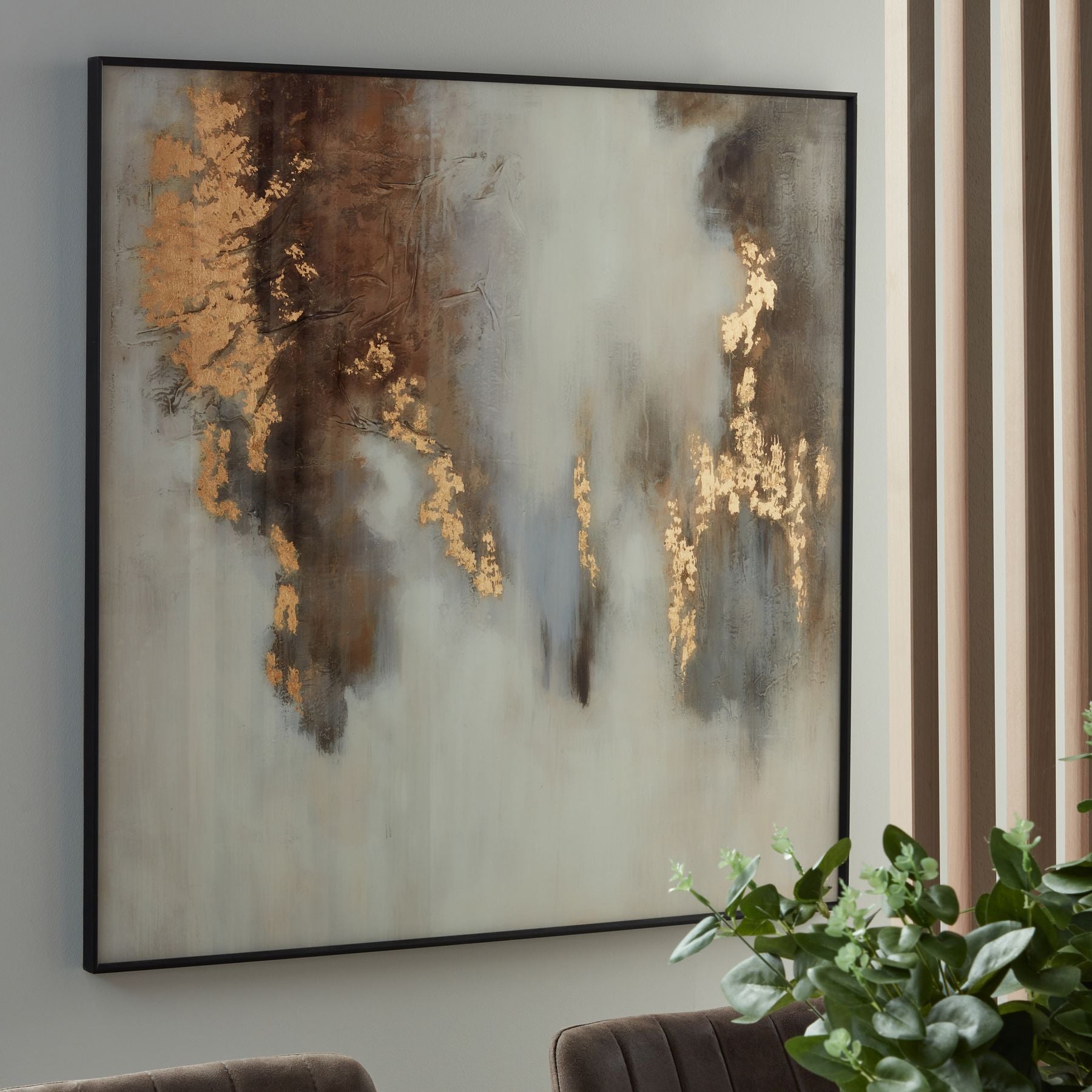 Metallic Soft Abstract Glass Image In Gold Frame