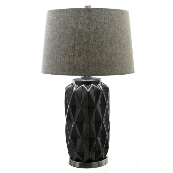 Acantho Grey Ceramic Lamp With Linen Shade - House of Altair