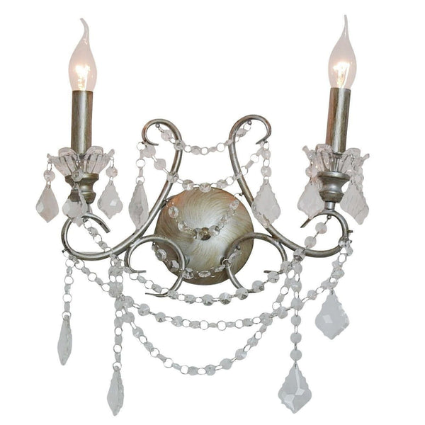 Antique Silver 2 Branch Cut Glass Chandelier Wall Light - House of Altair
