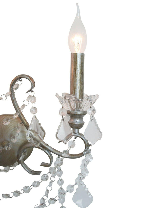 Antique Silver 2 Branch Cut Glass Chandelier Wall Light - House of Altair