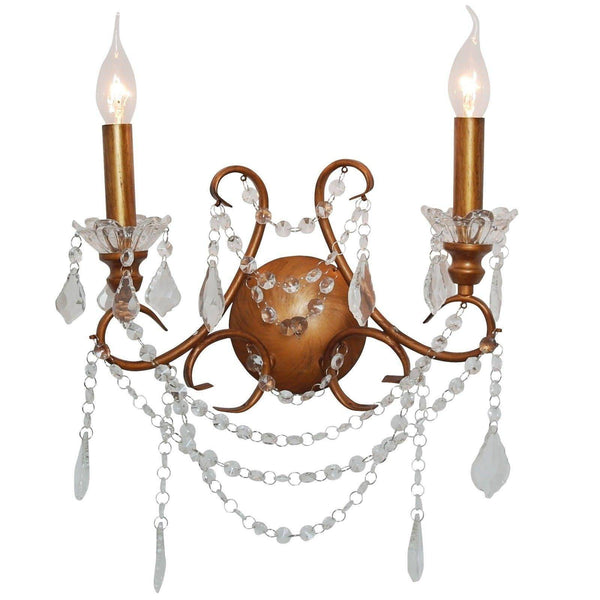 Antiqued Gold 2 Branch Cut Glass Chandelier Wall Light - House of Altair