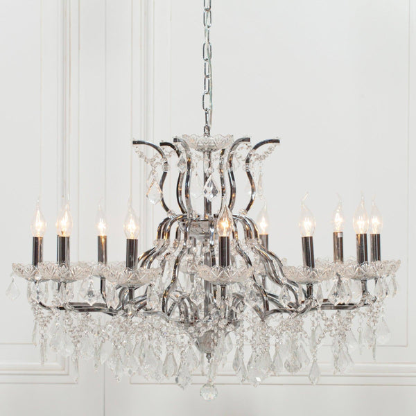 Chrome 12 Branch Shallow Cut Glass Chandelier - House of Altair