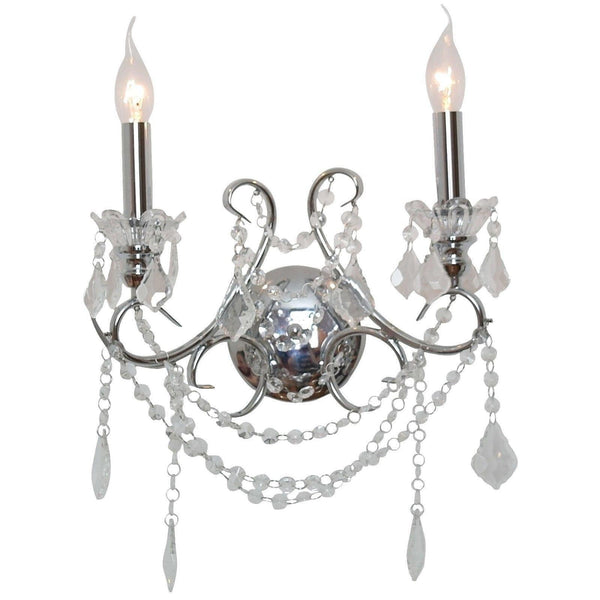 Chrome 2 Branch Cut Glass Chandelier Wall Light - House of Altair