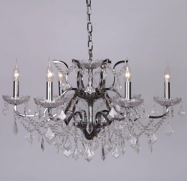 Chrome 6 Branch Shallow Cut Glass Chandelier - House of Altair
