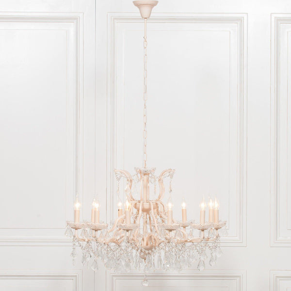 Cream 12 Branch Shallow Cut Glass Chandelier - House of Altair