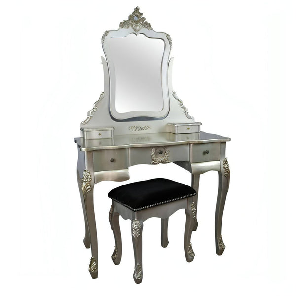 French Antique Silver Dressing Table & Stool - House of Altair