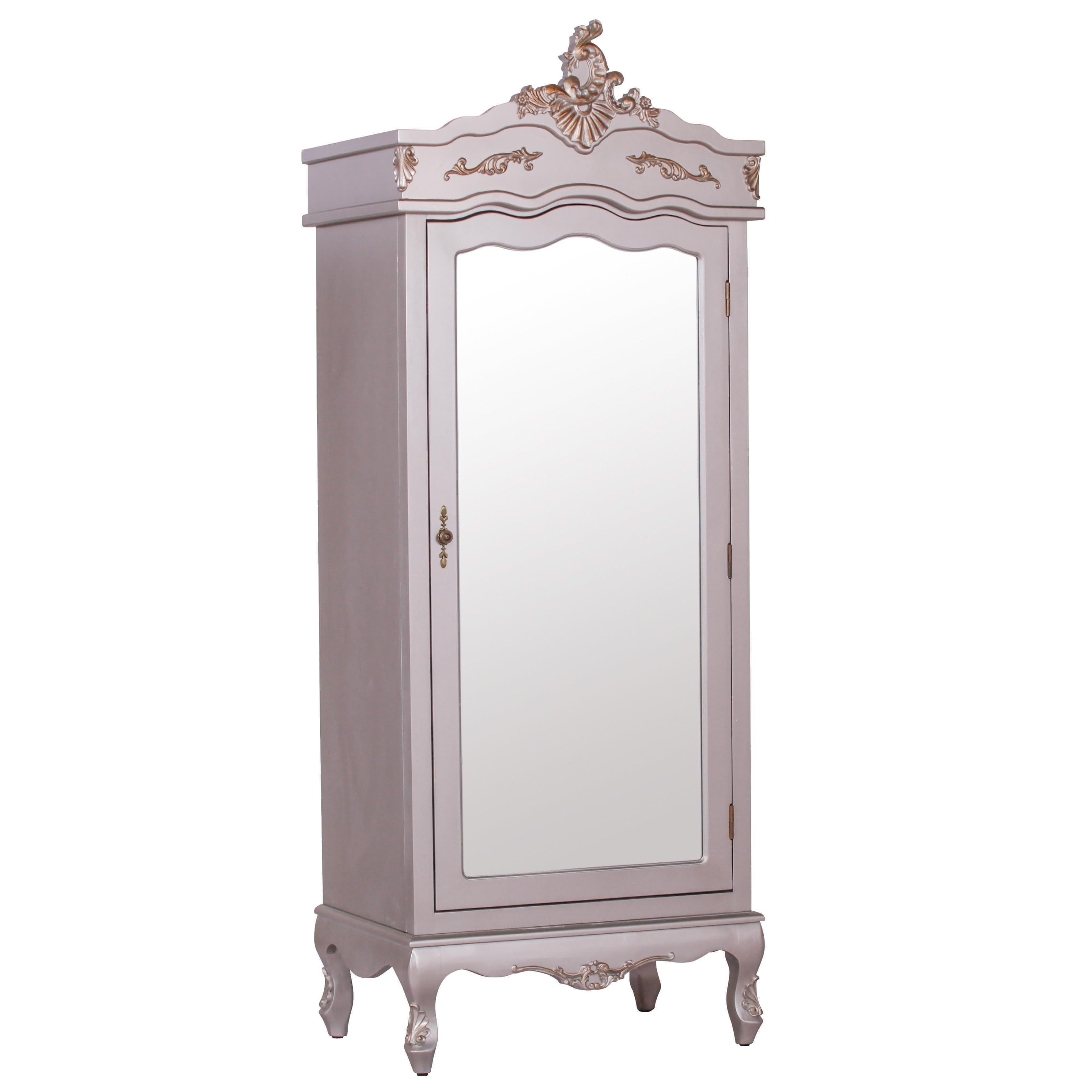 French Silver Single Door Armoire with Mirrored Door - House of Altair
