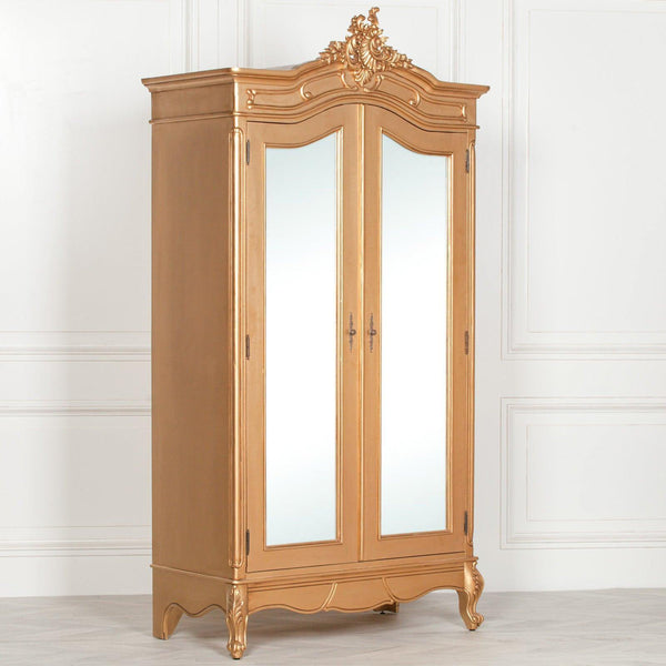 French Style Gold Carved Double Full Mirrored Armoire - House of Altair