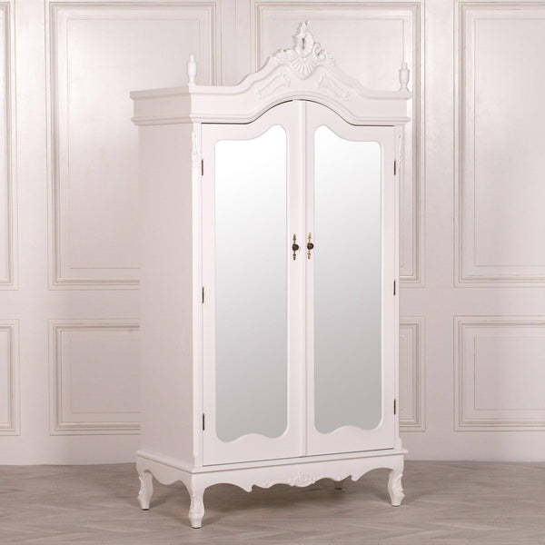 French White Double Mirrored Door Armoire - House of Altair