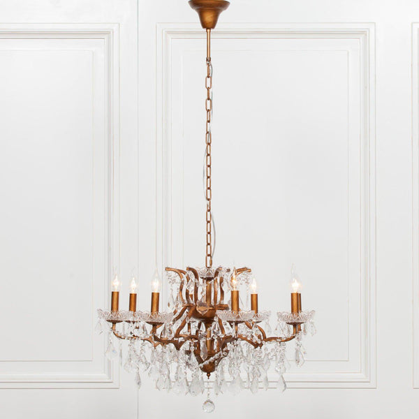 Gold 8 Branch Shallow Cut Glass Chandelier - House of Altair