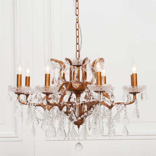 Gold 8 Branch Shallow Cut Glass Chandelier - House of Altair