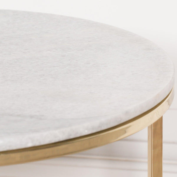 Gold Metal Side Table with Marble Top - House of Altair