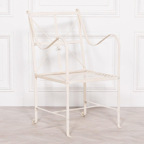 Iron Frame Off White / Cream Distressed Garden Dining Chair - House of Altair