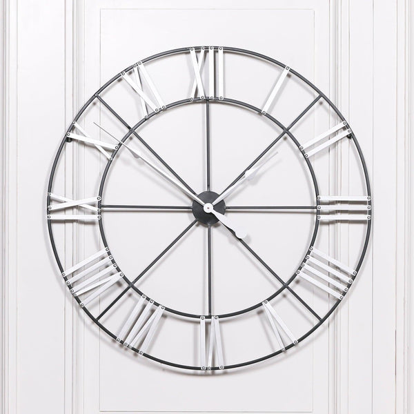 Large 102cm Metal Wall Clock with Silver Numerals - House of Altair