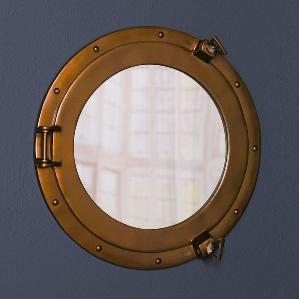 Large Antiqued Brass Style Port Hole Mirror - House of Altair