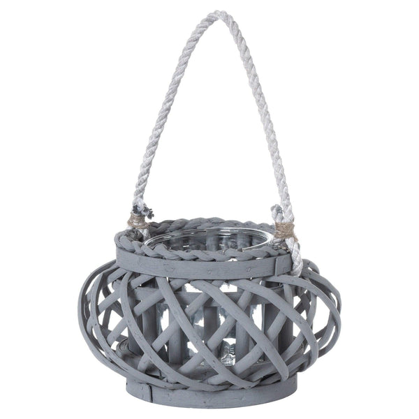 Large Grey Wicker Basket Lantern - House of Altair