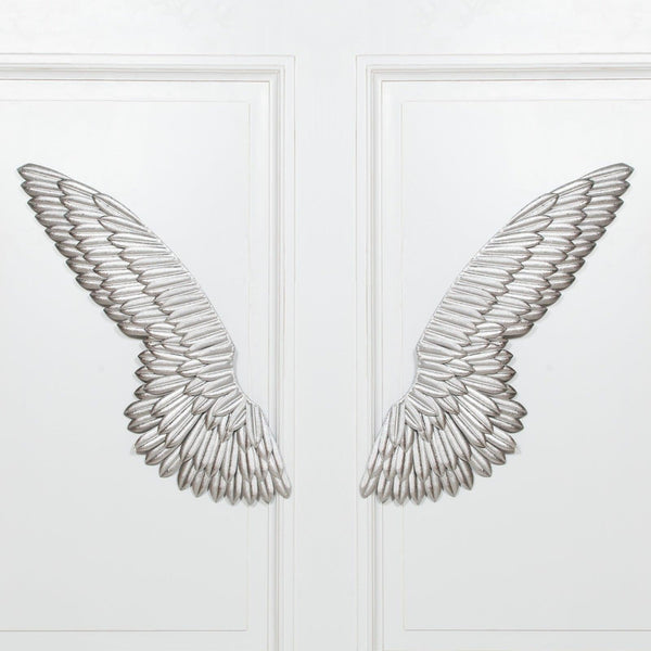 Large Metal Wall Silver Angel Wings - House of Altair