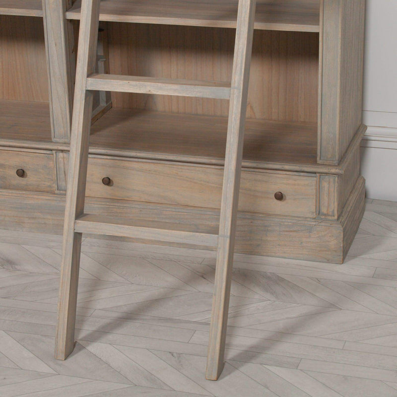 Large Rustic Wooden Bookcase with Ladder - House of Altair