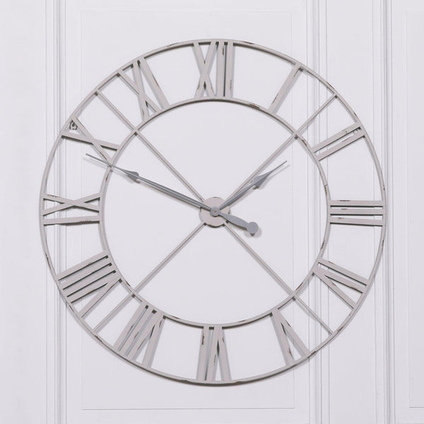 Pale Grey / Off White 110cm Vintage Metal Wall Clock - House of Altair