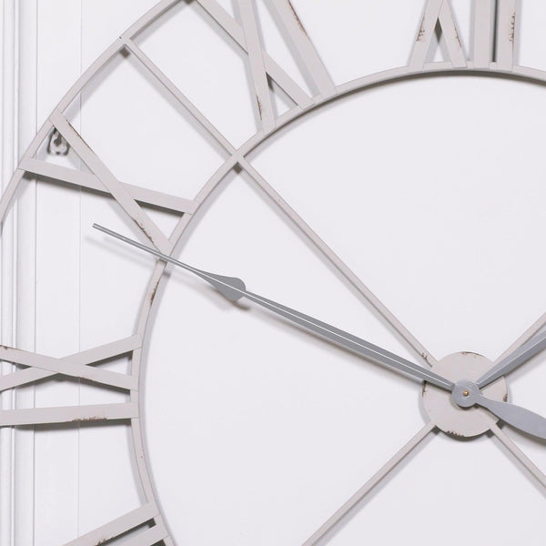 Pale Grey / Off White 110cm Vintage Metal Wall Clock - House of Altair
