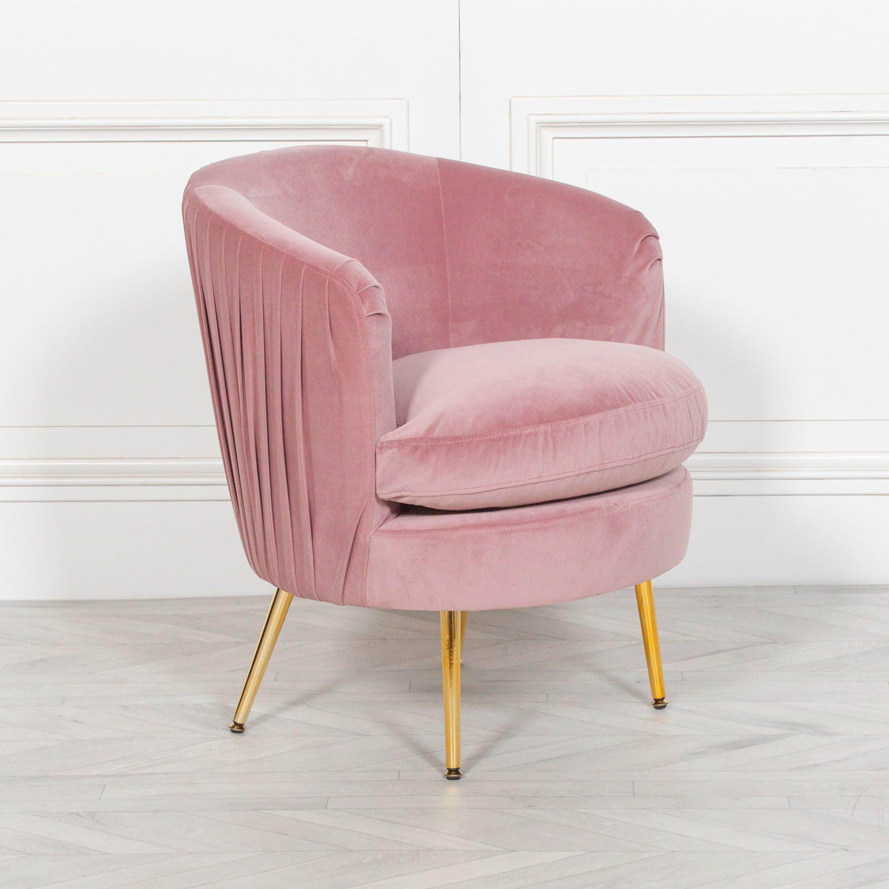 Pink Pleated Velvet Bedroom Chair - House of Altair