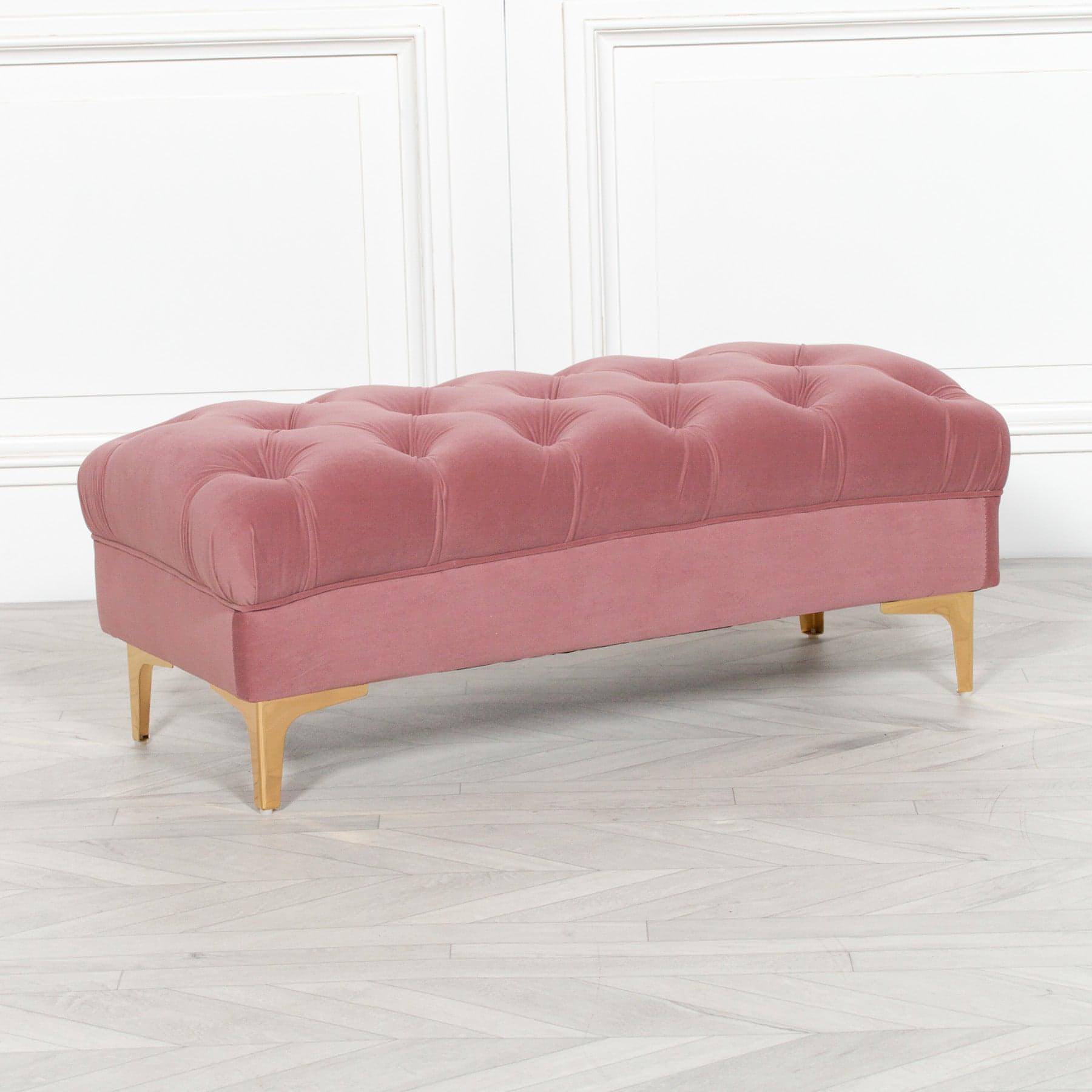 Pink Velvet Buttoned Ottoman Stool - House of Altair