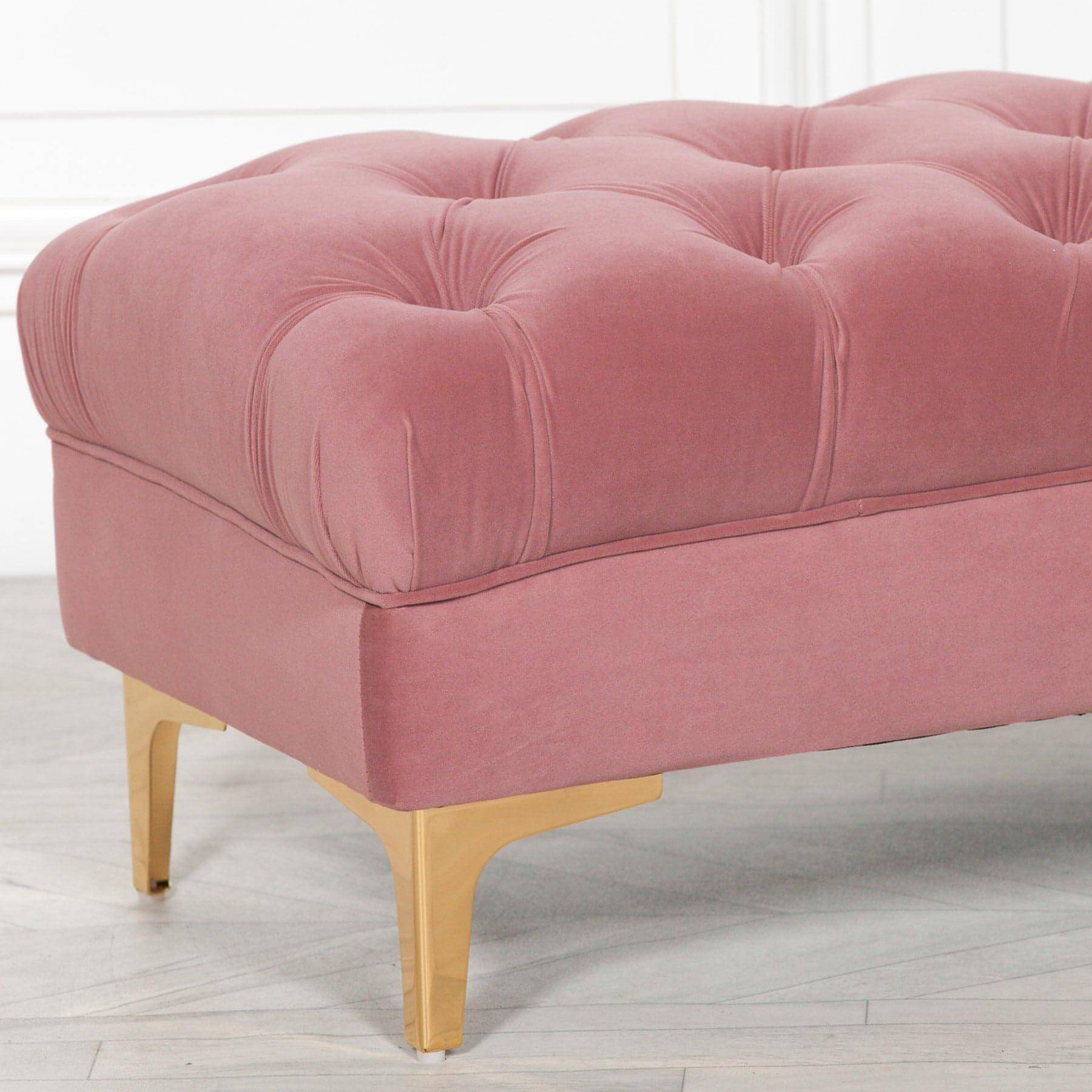 Pink Velvet Buttoned Ottoman Stool - House of Altair