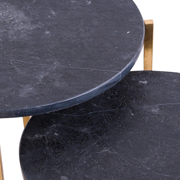 Set Of 2 Gold And Black Marble Tables - House of Altair