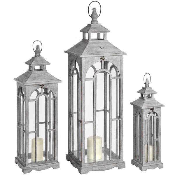 Set Of Three Wooden Lanterns With Archway Design - House of Altair