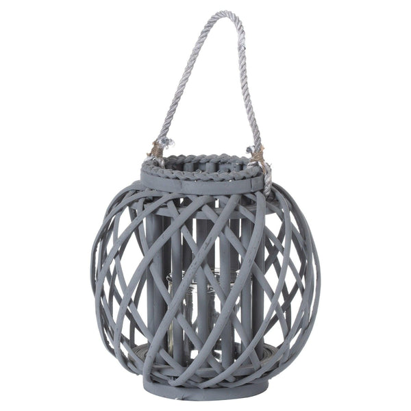 Small Grey Wicker Basket Lantern - House of Altair