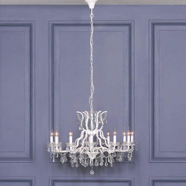 White 12 Branch Shallow Cut Glass Chandelier - House of Altair