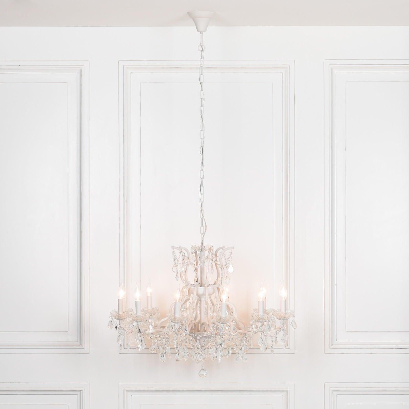 White 12 Branch Shallow Cut Glass Chandelier - House of Altair