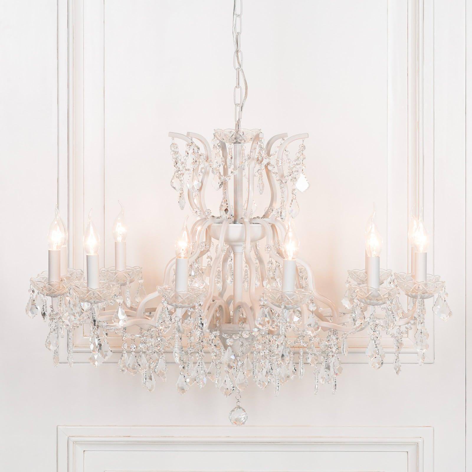 White 12 Branch Shallow Cut Glass Chandelier - House of Altair