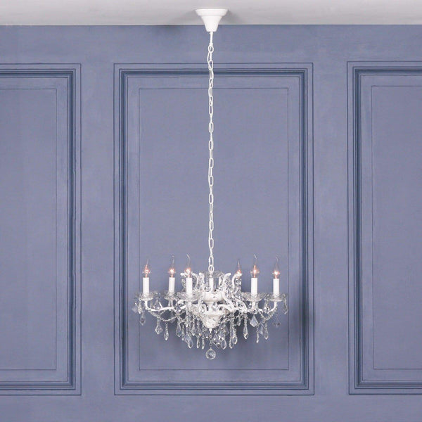 White 6 Branch Shallow Cut Glass Chandelier - House of Altair