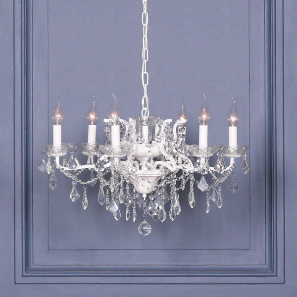 White 6 Branch Shallow Cut Glass Chandelier - House of Altair
