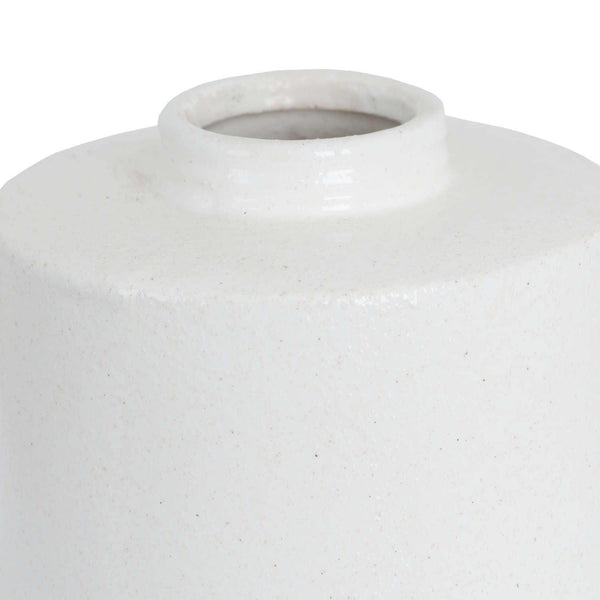 White With Grey Detail Large Cylindrical Ceramic Vase - House of Altair