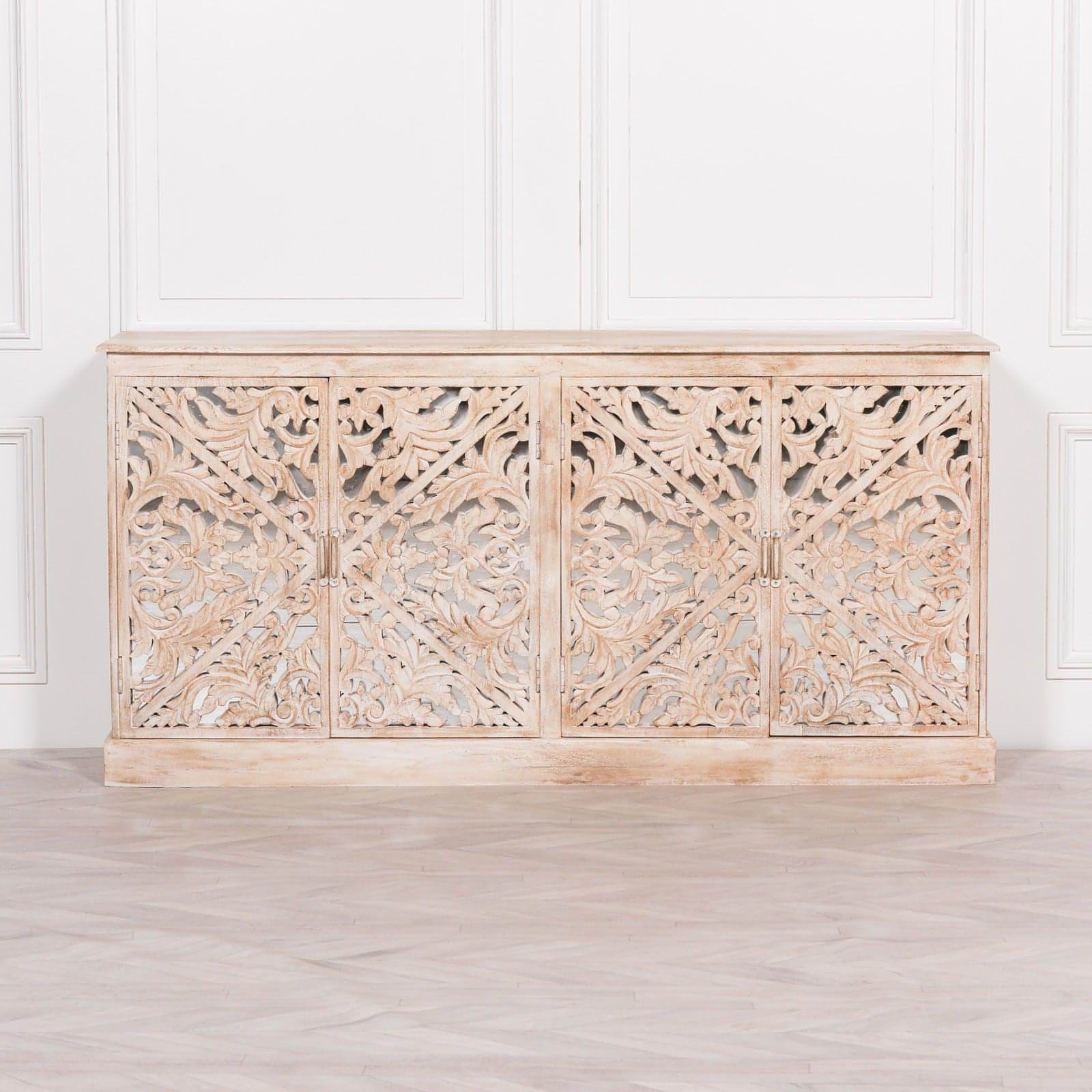 Wooden Ornate Carved Mirror Door Sideboard - House of Altair