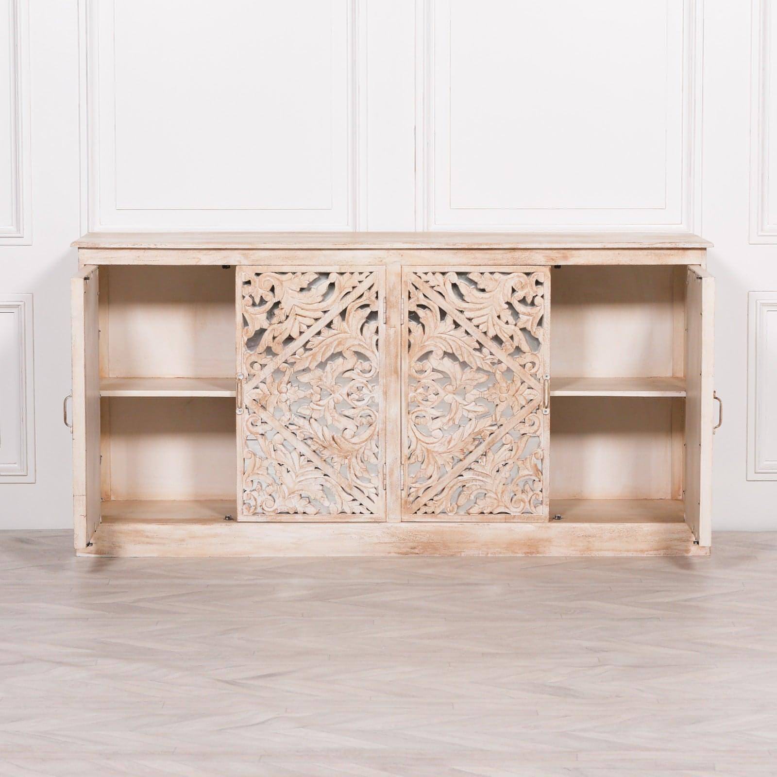 Wooden Ornate Carved Mirror Door Sideboard - House of Altair