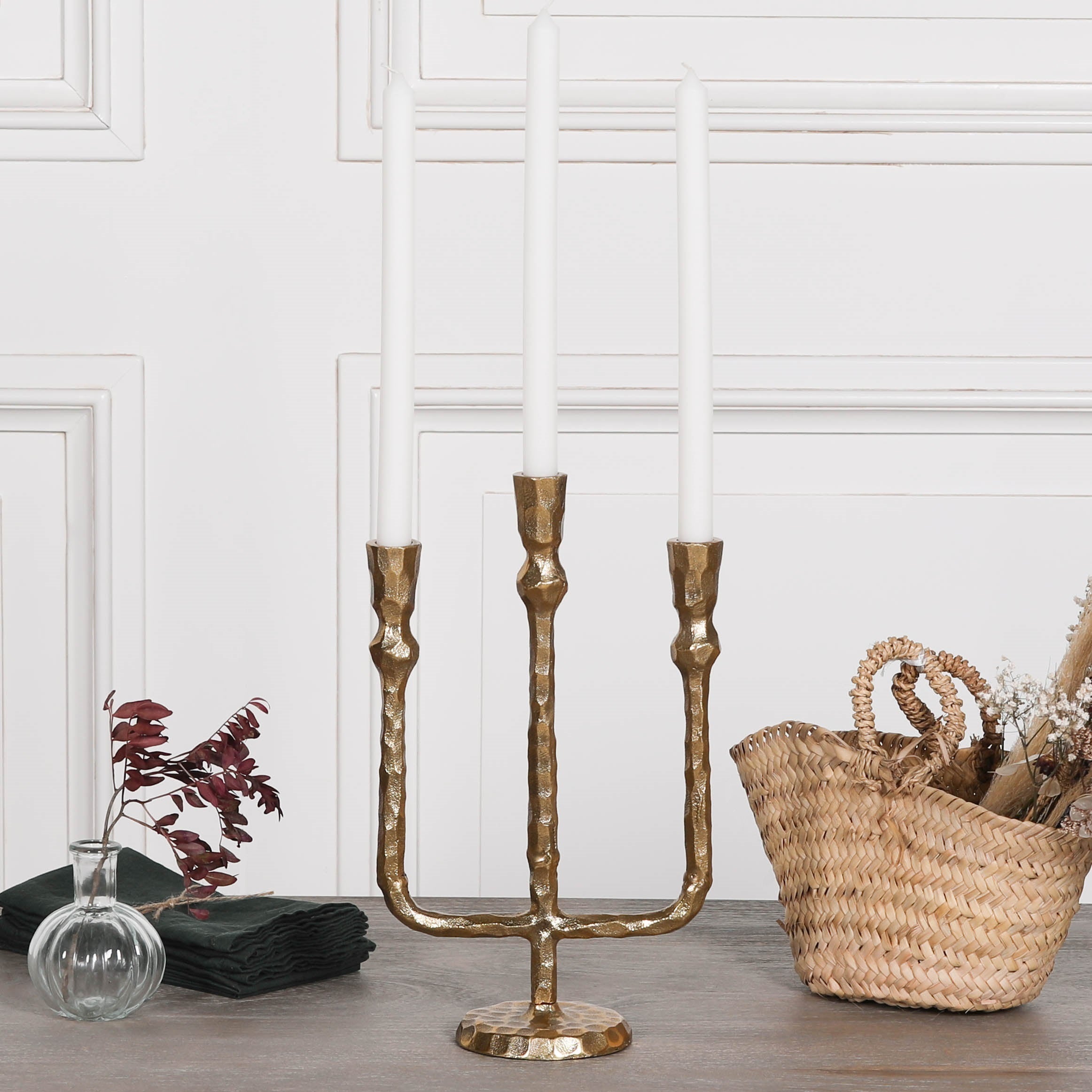 BRASS PLATED CANDLE HOLDER 35CM